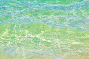 Fototapeta na wymiar Waves at tropical beach caribbean sea clear turquoise water Mexico.
