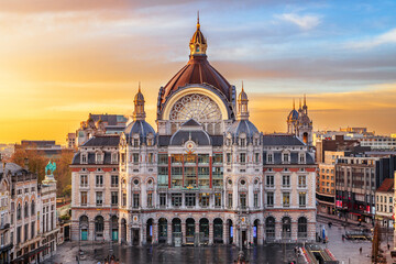 Antwerp, Belgium cityscape at Centraal Railway Station - obrazy, fototapety, plakaty