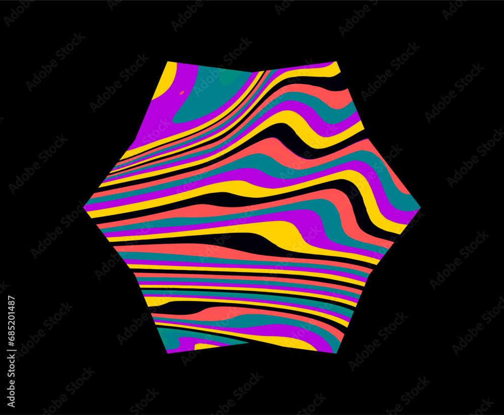 Poster Star with psychedelic pattern in neon acid colors. Template for a logotype design.