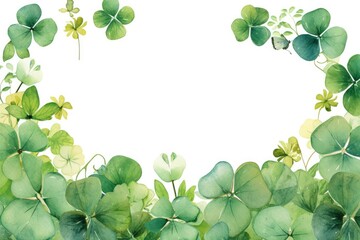 Watercolor clover leaf frame white background free space