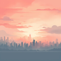 Fototapeta na wymiar a minimalist city skyline at dawn with a soft, muted color palette
