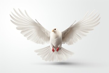 Obraz premium White Dove in Flight with Wings Spread Wide Open Generative AI