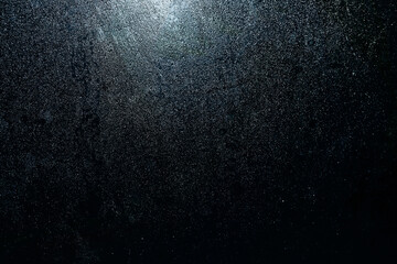 white blue black glitter texture abstract banner background with space. Twinkling glow stars effect. Like outer space, night sky, universe. Rusty, rough surface, grain.