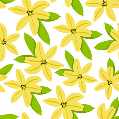 seamless pattern with vanilla flower in vector.plant in semi-realistic style.pattern for wallpaper background print on fabric merch design