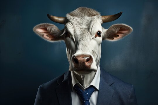 Dapper White Cow in a Suit and Tie Generative AI