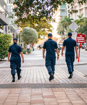 people walking in the city police firefighters miami 