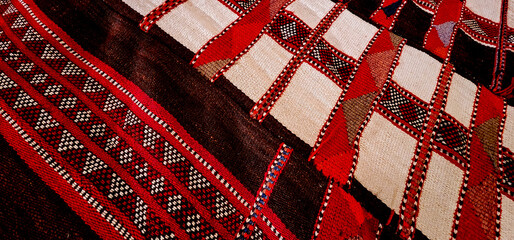 Closeup To A Handmade Sadu Weaving Traditional Arabian Rug - obrazy, fototapety, plakaty