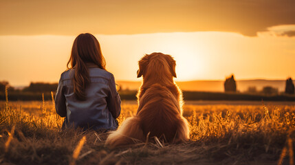 lady looking at sunset with her best friend dog, National Love Your Pet Day