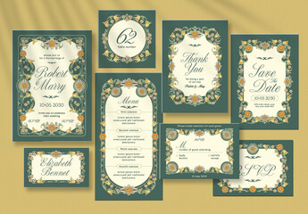 Green Flourish Illustration Artnouveau Wedding Invitation