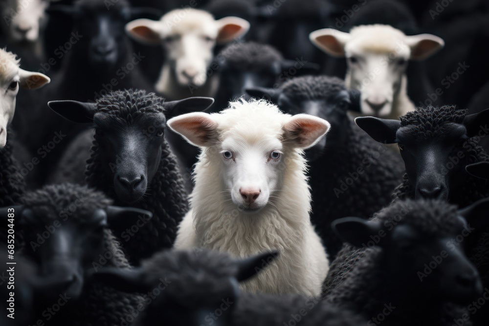 Poster herd of sheep standing together generative ai