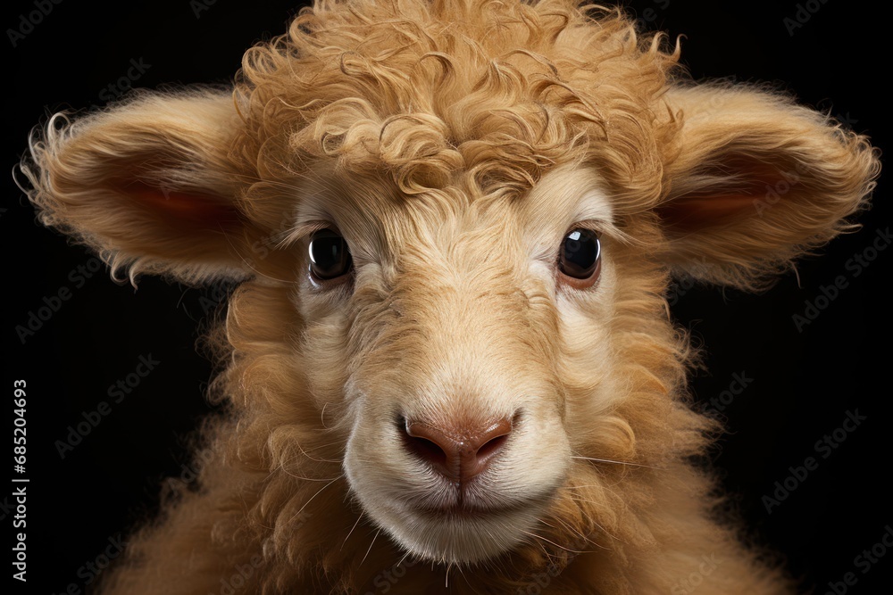 Poster curly-haired sheep up close generative ai
