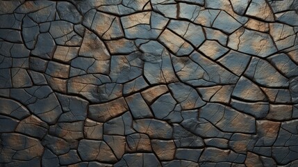 Close-up of weathered stone wall or natural earth ground with cracks and fissures. Structure and texture background with place for text