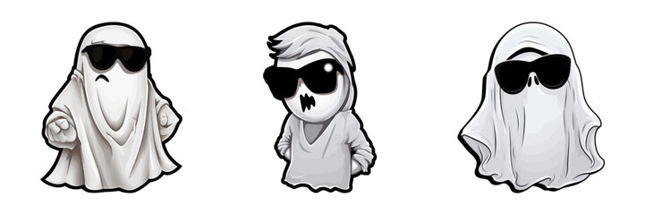 Ghost with sunglasses. Cartoon vector illustration