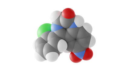clonazepam molecule, benzodiazepines, molecular structure, isolated 3d model van der Waals - obrazy, fototapety, plakaty