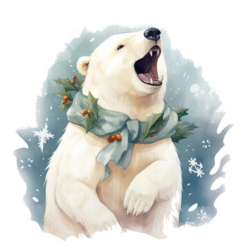 Polar bear in Christmas clothes