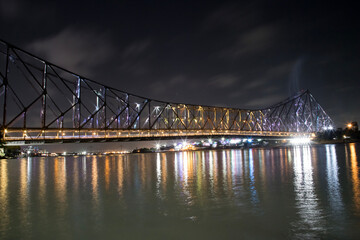 Howrah bridge.The historic cantilever bridge on the river Hooghly during the night in Kolkata, India