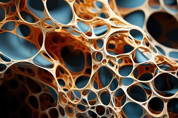 Abstract cellular structure in blue and gold with a metallic texture, perfect for luxury and...