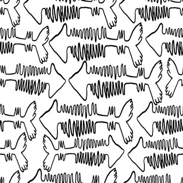 fish's bone arrow seamless pattern in vector. background wallpaper in doodle style. graphics for application sites for layout and printing of texts and images