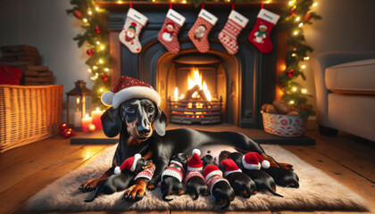  Tender Moments by the Fireplace: Dachshund Family.