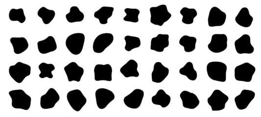 Fotobehang Organic blobs set icon. Random black cube drops simple shapes. Vector illustration © stoker