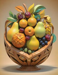 Detailed Wooden Fruit Basket