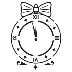 Christmas clock, isolated vector illustration black outline