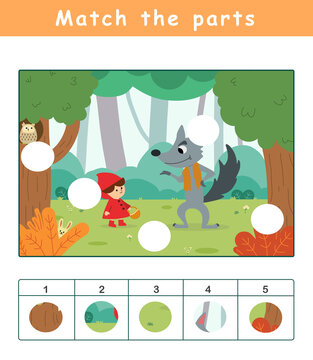 Find the missing pieces. Complete the puzzle and find the missing parts of the picture. Preschool worksheet activity for kids, task for the development of logical thinking.