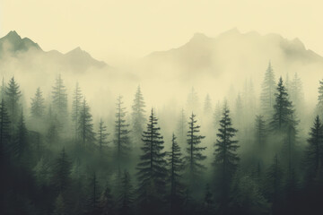 Nostalgic Pine Forest Veiled in Haze