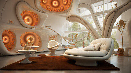 Weird futuristic design interior where rooms
