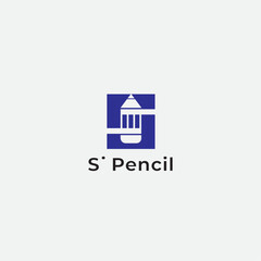S letter and Pencil logo design icon minimal and simple