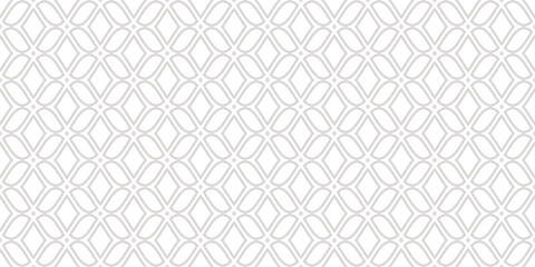 Seamless pattern design, abstract geometric shapes, beige and white arabesque background. Subtle luxury oriental texture with linear curved lattice. Vector repeat ornament for decor, print, wallpaper