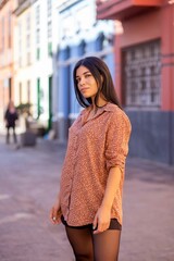 Young Hispanic Woman Posing And Walking In Historic City