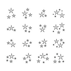 Stars line icons set. Starry night, falling star, firework, twinkle, glow, Clean shining.Sparkle line icons set, editable stroke isolated on white, linear vector outline illustration, symbol logo