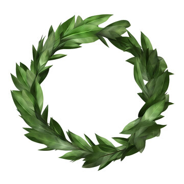 Laurel wreath created from fresh branches of bay leaves isolated on a transparent background