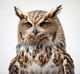 Portrait of an owl on a white background, close-up