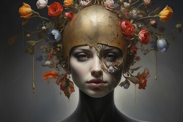 Kopf mit Blumen, Psychose