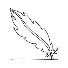 Feather in single line style. One continuous line drawing. Vector illustration isolated on white background.