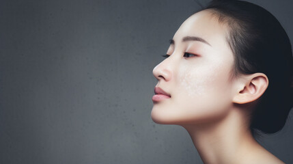 Fototapeta premium Elegant Asian Beauty Profile Skincare Perfection on Grey Background