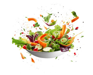 Delicious tasty healthy organic vegetable salad on a white background. Realistic vegan food isolated on a white background, contrast bright colors - 685216069