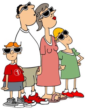 Illustration of a family watching a solar eclipse
