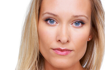 Skin care, portrait and beauty of a woman in studio for glow, shine and flawless look. Face of a...