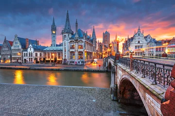 Deurstickers Ghent, Belgium old town cityscape from the Graslei © SeanPavonePhoto