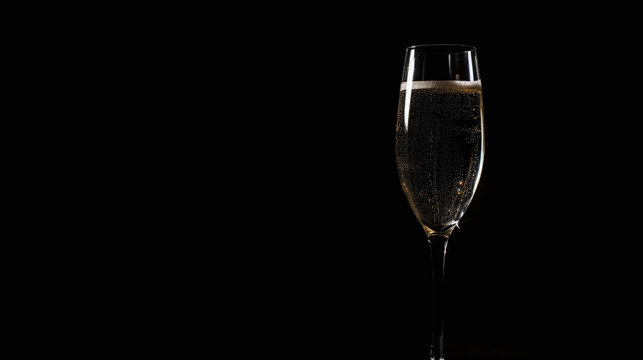 Elegant Champagne Glass with Sparkling Wine on Black Background Celebration Toast Concept