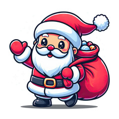 Little Santa Claus carrying big bag full of gifts