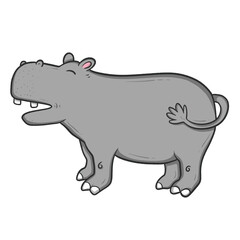 Cartoon illustration of a happy hippopotamus standing and waving