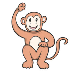 Cartoon illustration of a cheerful monkey with one arm raised