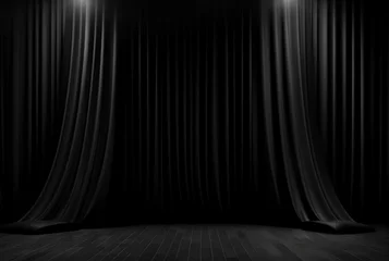 Foto op Plexiglas black curtain background with light for stage view. generative ai © LivroomStudio