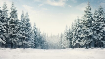 A winter wonderland featuring snow-covered pine trees in a forest creating a serene and minimalist snowy landscape  AI generated illustration