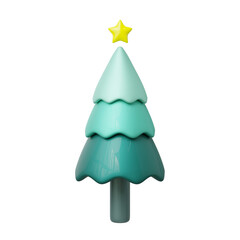 3d Christmas tree with yellow star floating isolated on transparent. Element of Merry Christmas and New year concept. Cartoon icon minimal smooth. 3d rendering illustration.