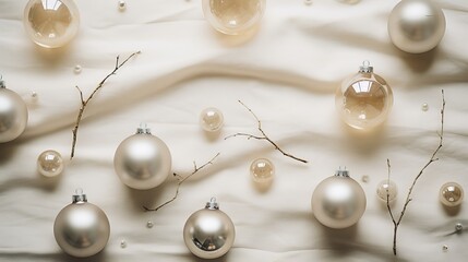 Artistic flat lay with delicate glass ornaments for a minimalist Christmas  AI generated illustration